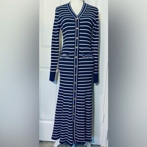 Nicole Miller Navy and White Striped Maxi Cardigan Dress Size XL